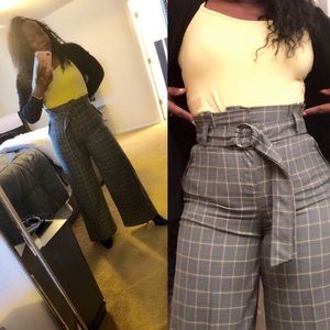 7th Avenue Plaid Paperbag-Waist Palazzo